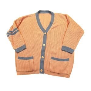 Cardigan Womens 2XL Pink Blue Colorblock Button‎ Front Knit Grandpa Sweater